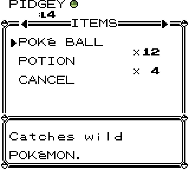 Poké Ball selected in the battle Bag with its description.