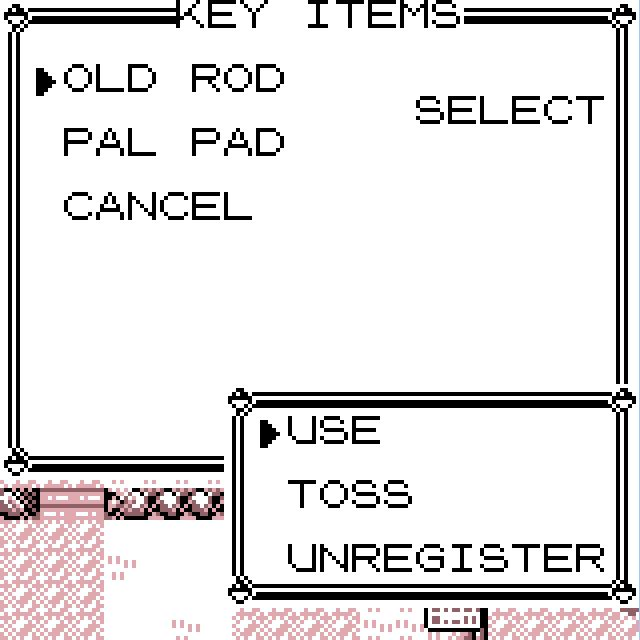 The Old Rod’s USE action in KEY ITEMS.