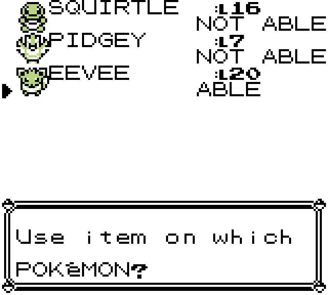 Eevee marked ABLE in the stone’s party chooser.