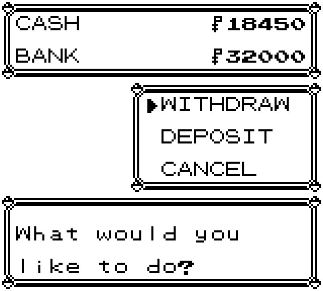 The bank account menu with wallet and savings balances.