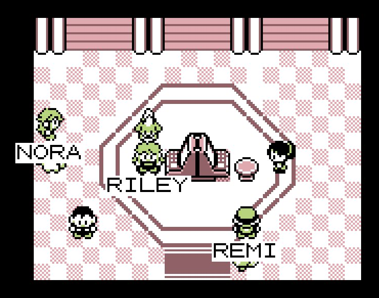 Riley, Nora, and Remi with their partners at PokéMarket.
