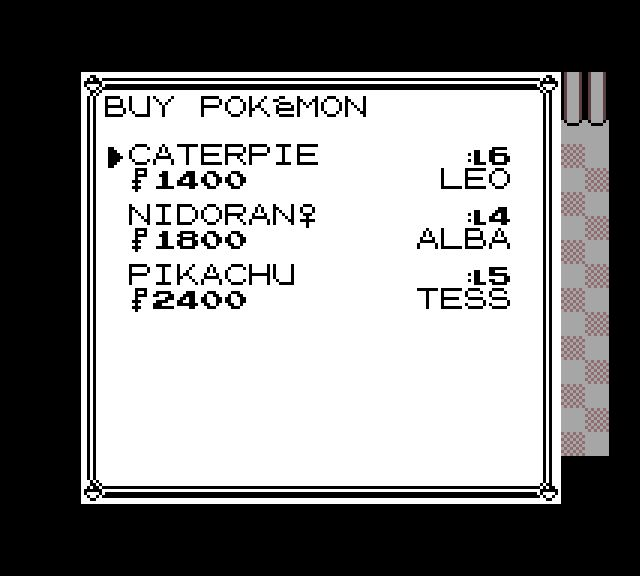 The PokéMarket buy list with Pokémon, levels, prices, and sellers.