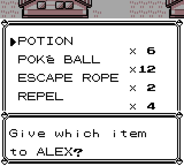 Choosing a Potion from the native gift-item list.