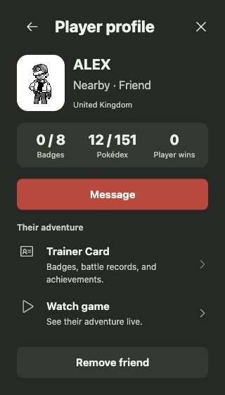 A friend’s phone profile showing Message and Watch game.