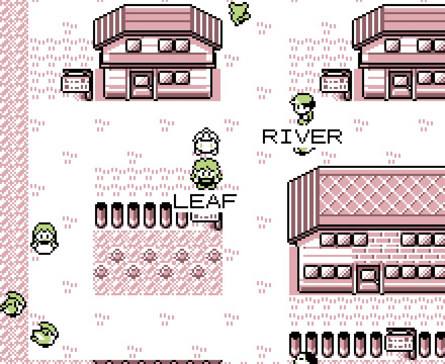 Leaf and River with their first partners in Pallet Town.