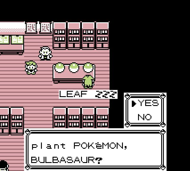 Oak asking whether to choose Bulbasaur, with Yes and No choices.