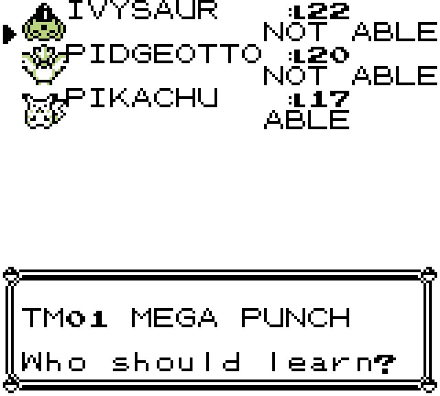 Pikachu marked ABLE while the other partners are NOT ABLE.