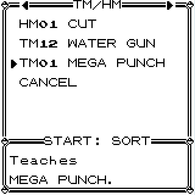TM01 Mega Punch selected in the TM/HM pocket.