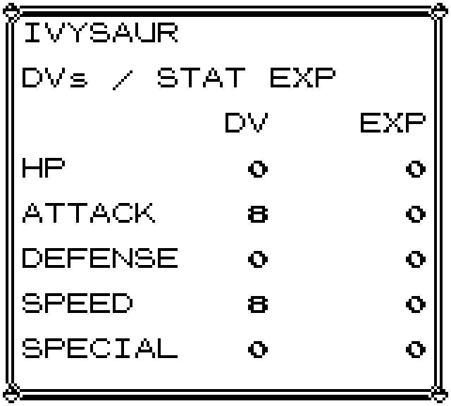 Ivysaur’s DVs and Stat EXP displayed side by side.